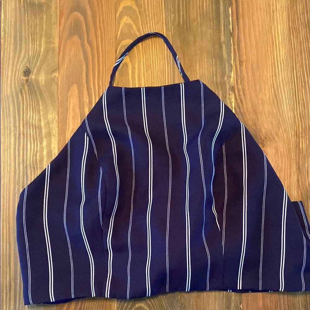 Windsor navy white stripe tie back crop top